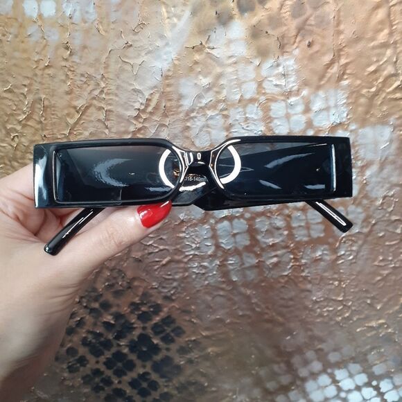 Zara Black Rectangular Slim Lense Acetate Sunglasses - Picture 3 of 11